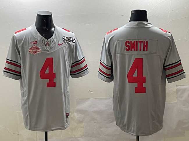 Mens Ohio State Buckeyes #4 Jeremiah Smith Grey 2025 CFP Final With National Champions Patch F.U.S.E. Vapor Limited Stitched Football Jersey->ohio state buckeyes->NCAA Jersey